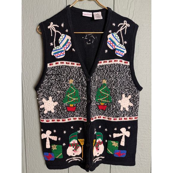 Vintage 90s Bobbie Brooks Holiday Knit Sweater Vest LG Cottagecore - Picture 1 of 6